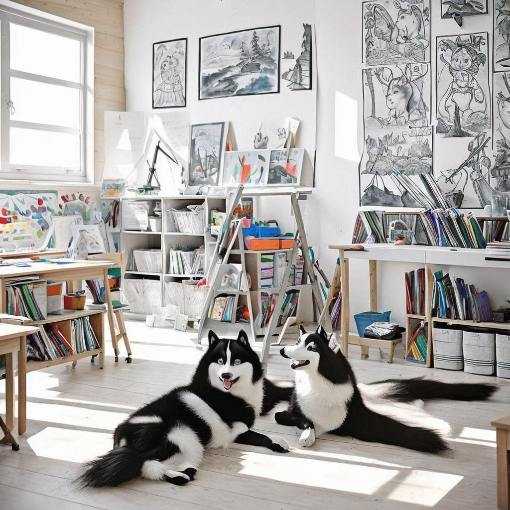 Husky w klasie z dziećmi